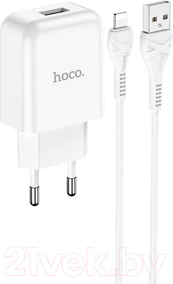 Изображение товара Зарядное устройство сетевое Hoco N2 + кабель AM-8pin Lightning / 6931474728838 (белый)