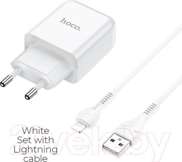 Изображение товара Зарядное устройство сетевое Hoco N2 + кабель AM-8pin Lightning / 6931474728838 (белый)