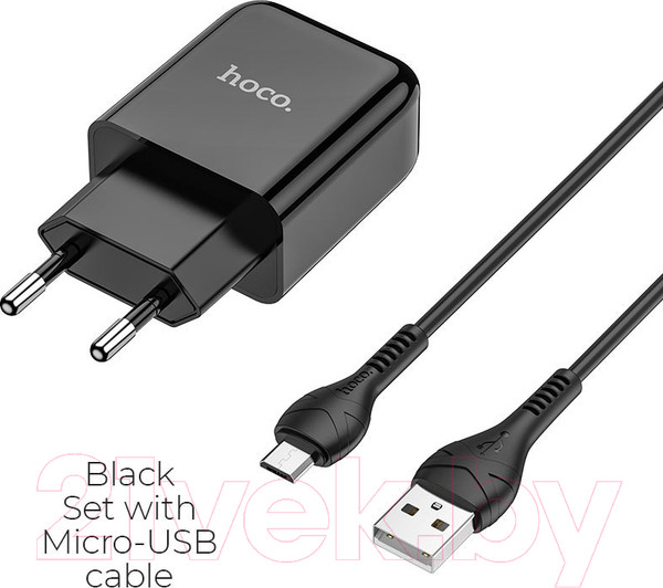 Изображение товара Зарядное устройство сетевое Hoco N2 + кабель AM-MicroBM / 6931474728845 (черный)