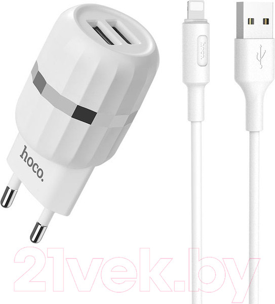 Изображение товара Зарядное устройство сетевое Hoco C41A + кабель AM-8pin Lightning / 6957531080589 (белый)