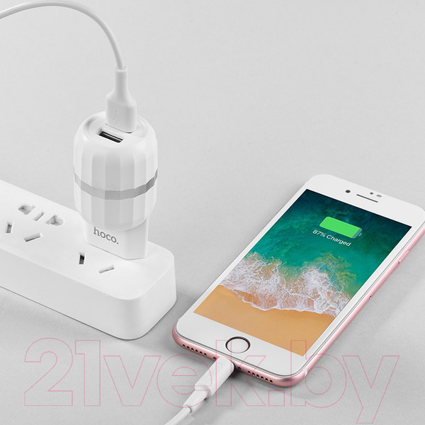 Изображение товара Зарядное устройство сетевое Hoco C41A + кабель AM-8pin Lightning / 6957531080589 (белый)