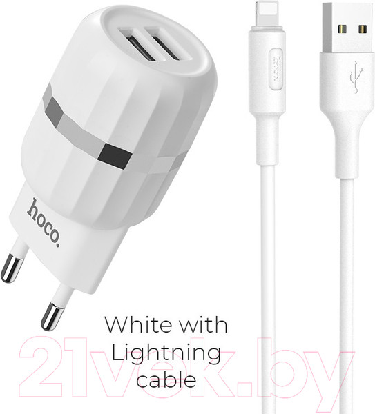 Изображение товара Зарядное устройство сетевое Hoco C41A + кабель AM-8pin Lightning / 6957531080589 (белый)