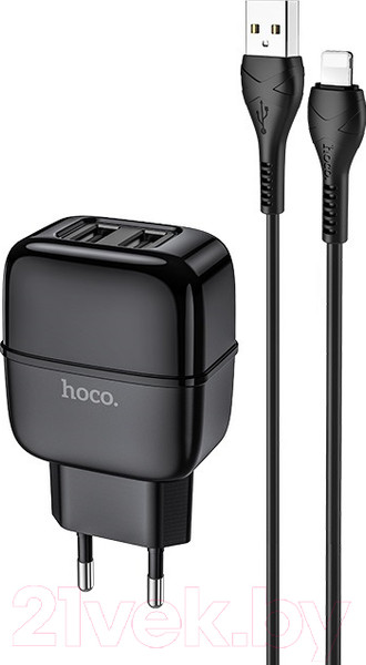 Изображение товара Зарядное устройство сетевое Hoco C77A + кабель AM-8pin Lightning / 6931474723567 (черный)