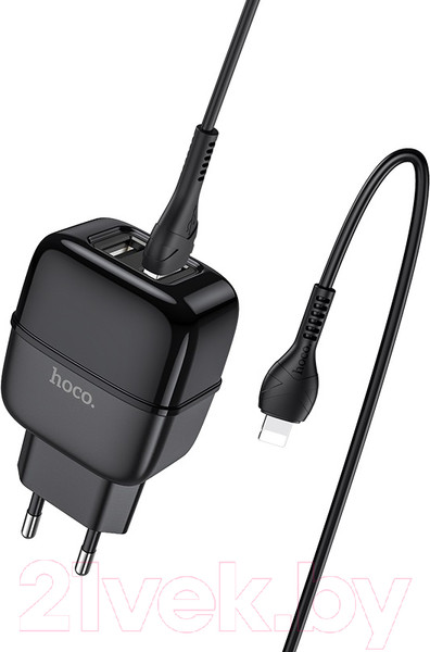 Изображение товара Зарядное устройство сетевое Hoco C77A + кабель AM-8pin Lightning / 6931474723567 (черный)