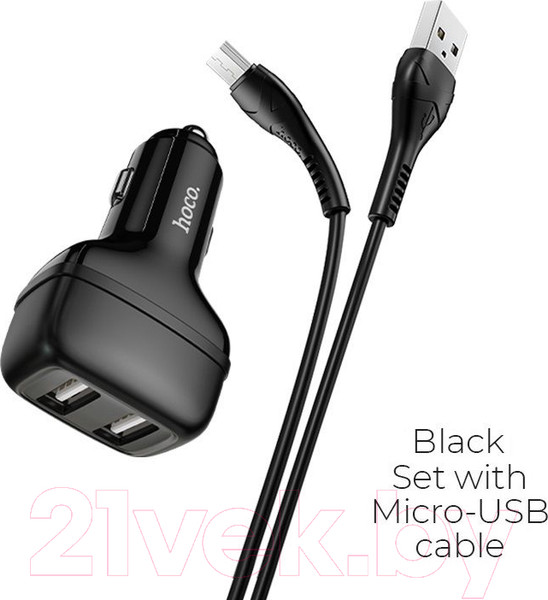 Изображение товара Зарядное устройство автомобильное Hoco Z36 + кабель AM-MicroBM (черный)