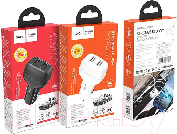 Изображение товара Зарядное устройство автомобильное Hoco Z36 + кабель AM-MicroBM (черный)