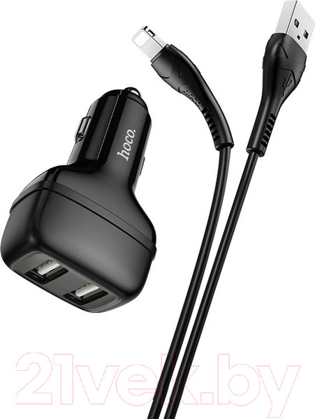Изображение товара Зарядное устройство автомобильное Hoco Z36 + кабель Lightning AM-8pin (черный)