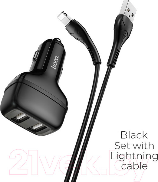 Изображение товара Зарядное устройство автомобильное Hoco Z36 + кабель Lightning AM-8pin (черный)