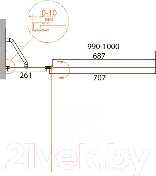 Изображение товара Стеклянная шторка для ванны Cezares RELAX-V-11-100/140-C-Bi