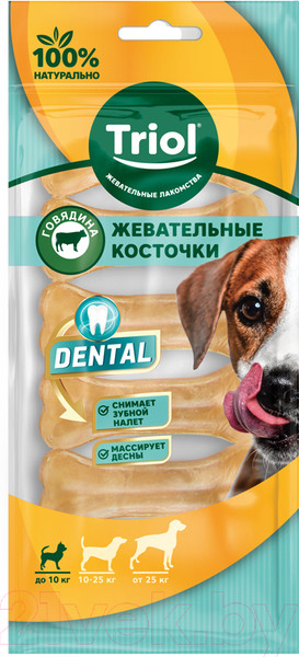 Изображение товара Лакомство для собак Triol Dental Косточки жевательные / 10151070 (48-72г, 6шт)