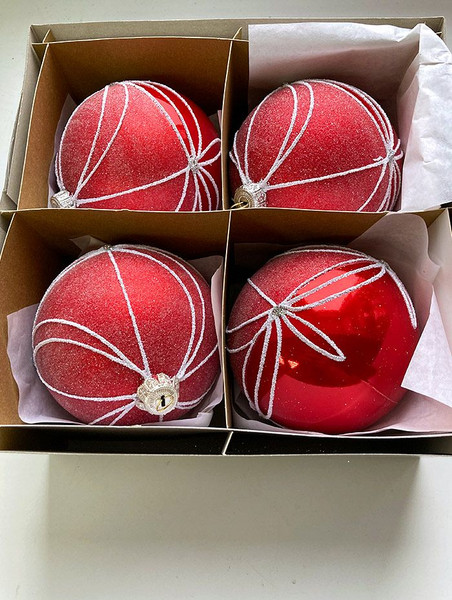 Изображение товара Набор шаров новогодних GreenTerra 100мм (4шт, рисунок)