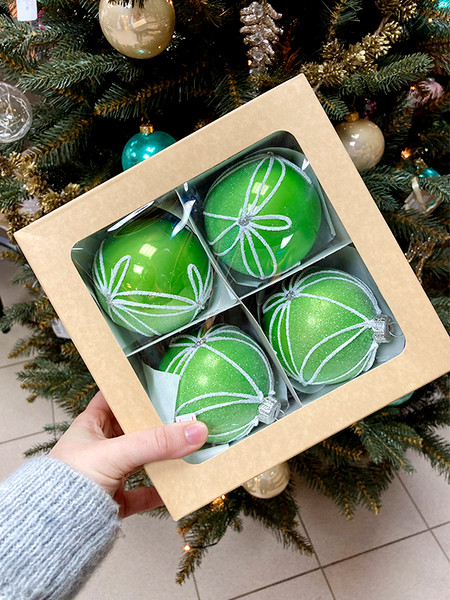 Изображение товара Набор шаров новогодних GreenTerra 100мм (4шт, рисунок)