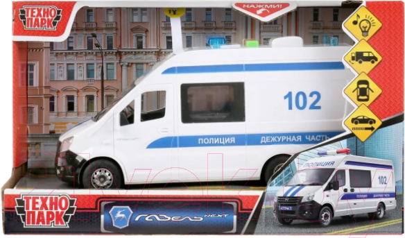 Изображение товара Автомобиль игрушечный Технопарк Газель Некст Полиция / NEXTVAN-22PLPOL-WH