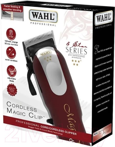 Изображение товара Машинка для стрижки волос Wahl Hair Clipper Magic Clip Cordless 5V / 8148-2316H (красный)