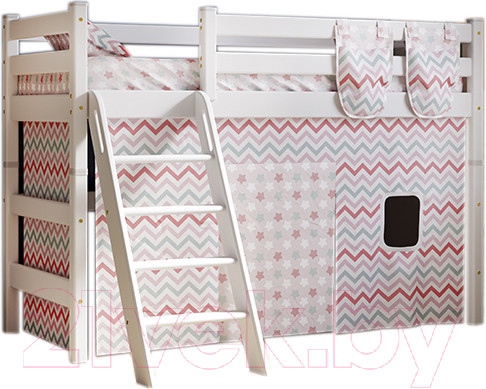 Изображение товара Шторки для кровати-чердака Мебельград Соня (191x90 + 81x90, зигзаг коралловый)