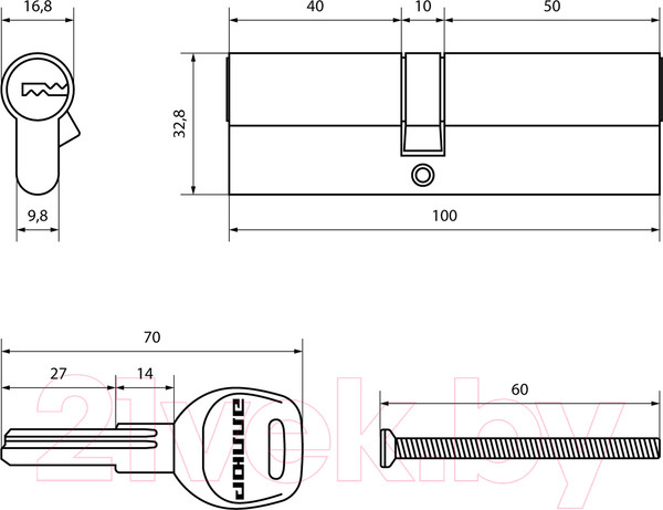Изображение товара Цилиндровый механизм замка Аллюр HD F 100-5K СP 40x10x50 перфорированный ключ (хром)