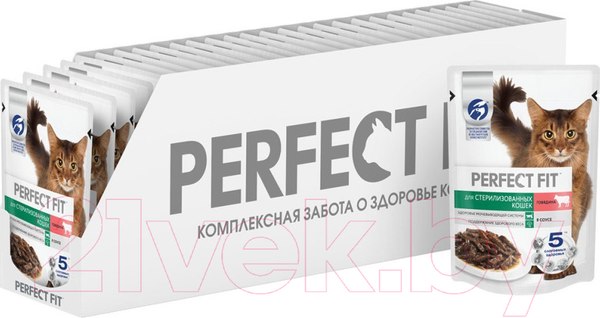 Изображение товара Влажный корм для кошек Perfect Fit Для стерилизованных. Говядина в соусе (75г)