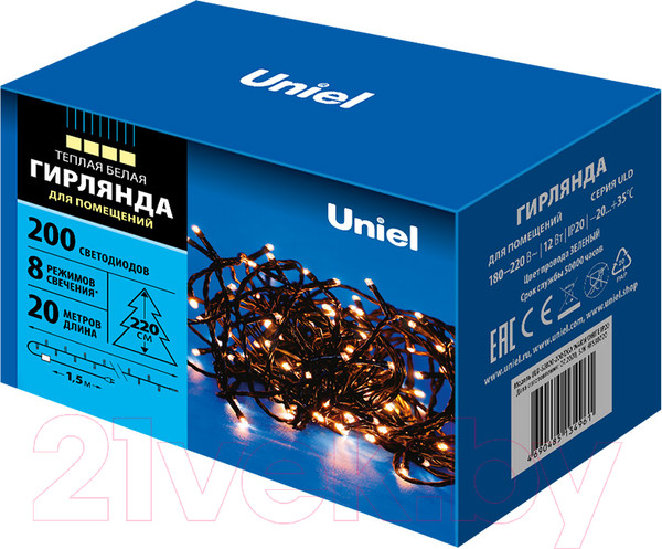 Изображение товара Светодиодная гирлянда Uniel ULD-S2000-200/DGA / UL-00007308 (теплый, белый)