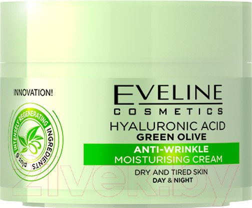 Изображение товара Крем для лица Eveline Cosmetics Гиалуроновая кислота и зеленая олива увлажняющий для сухой кожи (50мл)