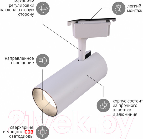 Изображение товара Трековый светильник ЭРА TR5-30 COB WH / Б0049054 (белый)
