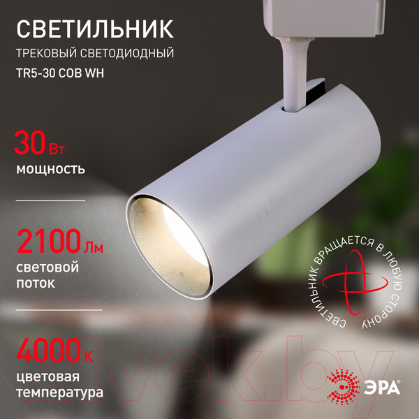 Изображение товара Трековый светильник ЭРА TR5-30 COB WH / Б0049054 (белый)