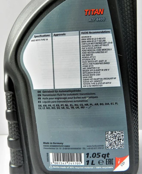 Изображение товара Трансмиссионное масло Fuchs Titan ATF 4400 / 601411823 (1л)