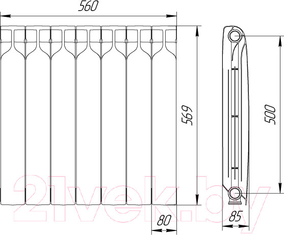 Изображение товара Радиатор алюминиевый BiLux ALM 500 (7 секций)