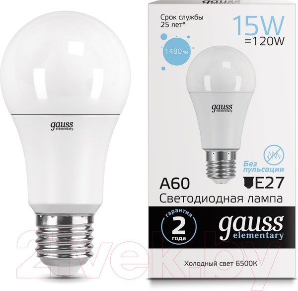 Изображение товара Лампа Gauss Elementary E27 15W 6500K / 23235