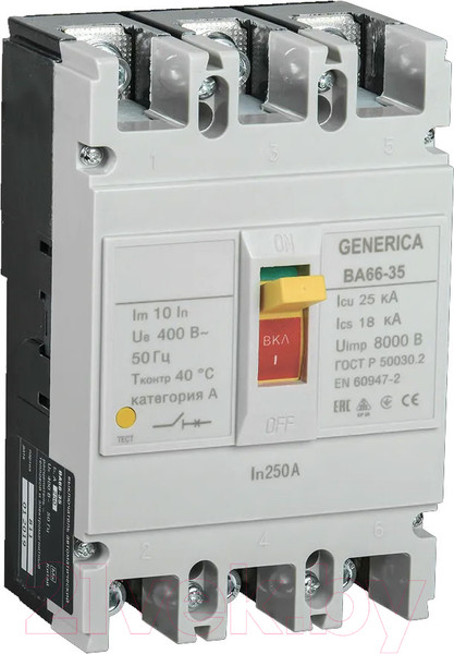 Изображение товара Выключатель автоматический Generica ВА 66-35 3Р 250А 25кА / SAV30-3-0250-G