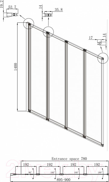 Изображение товара Стеклянная шторка для ванны Ambassador Bath Screens 90x140 / 16041110L