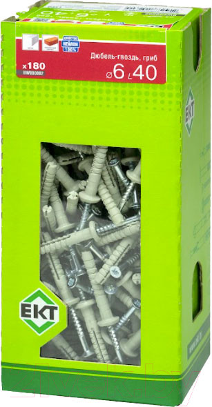 Изображение товара Дюбель-гвоздь ЕКТ Грибовидный 6x40 / BW000002 (180шт, нейлон)