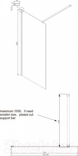 Изображение товара Душевая стенка Ambassador Walk-In 90x200 / 15031101 