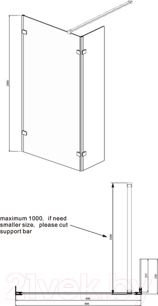 Изображение товара Душевая стенка Ambassador Walk-In 90x25x200 / 15031105