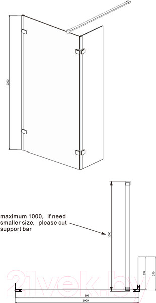 Изображение товара Душевая стенка Ambassador Walk-In 100x25x200 / 15031106