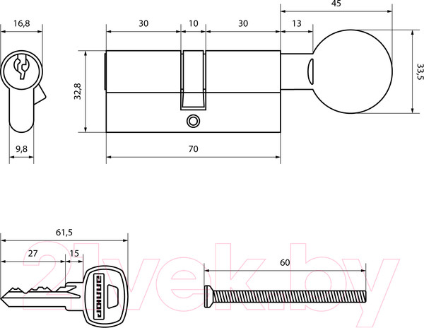 Изображение товара Цилиндровый механизм замка Аллюр AG 70-6К CP вертушка (хром)