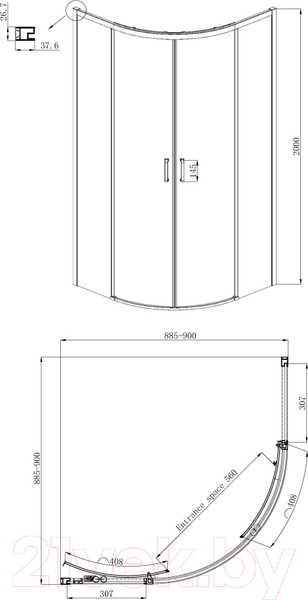 Изображение товара Душевой уголок Ambassador Queen Black 90x90x200 / 11011201