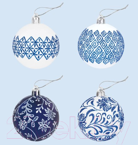 Изображение товара Набор шаров новогодних Золотая сказка Гжель / 591130 (4шт)