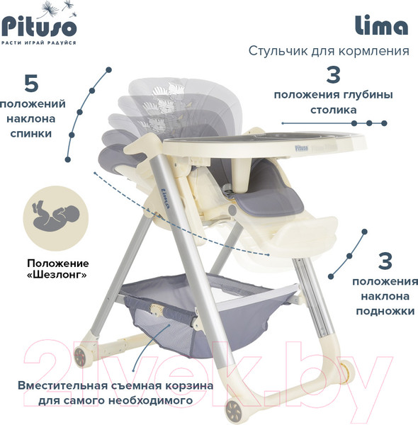 Изображение товара Стульчик для кормления Pituso Lima / HC605 (серый)