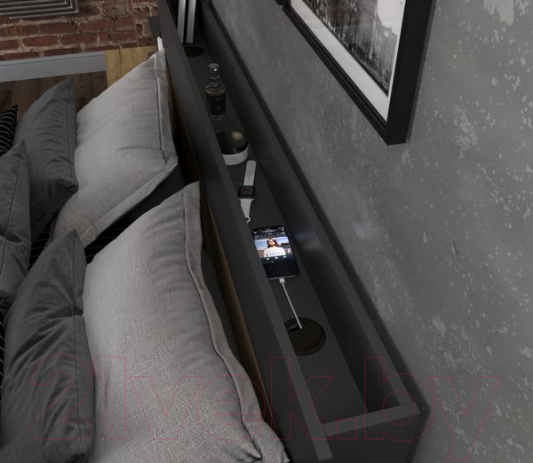 Изображение товара Двуспальная кровать Интерлиния Loft LT-К160 160x200 (дуб золотой/антрацит)
