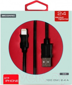 Изображение товара Кабель Atomic HQ-Base USB-Lightning / 30244 (1м, черный)