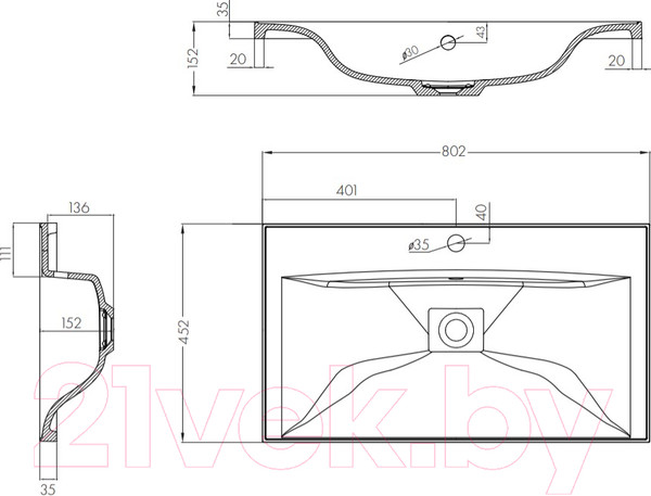 Изображение товара Умывальник Акватон Айрис М 80 (1A73263KAG010)