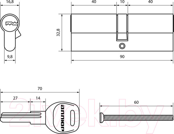 Изображение товара Цилиндровый механизм замка Аллюр HD F 90-5K CP перфорированный ключ (хром)