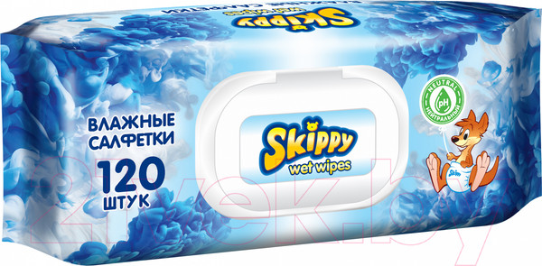 Изображение товара Влажные салфетки детские Skippy Wet Wipes с клапаном (120шт)