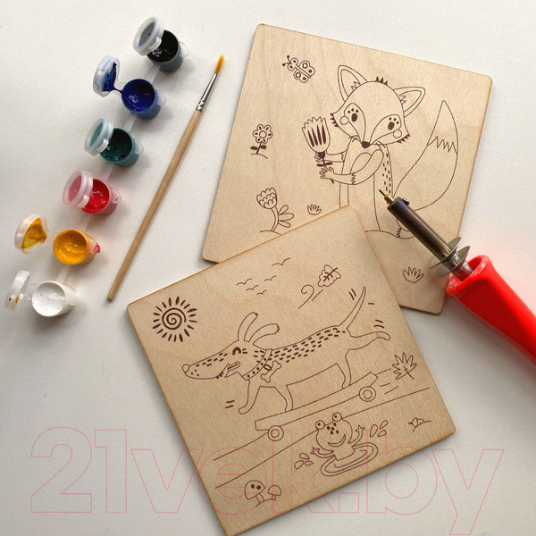 Изображение товара Набор досок для выжигания Раскрась и подари Веселая прогулка / DR-1050