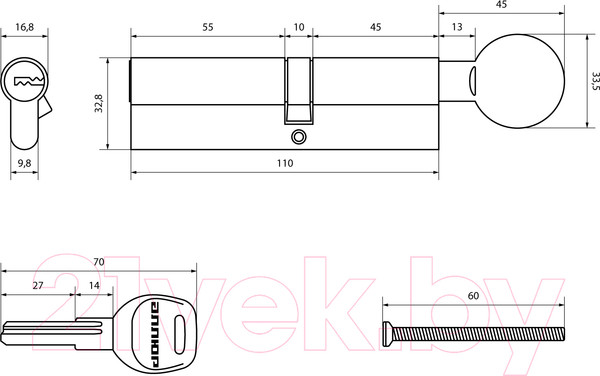 Изображение товара Цилиндровый механизм замка Аллюр HD FG 110-5K СP 45Gx10x55 вертушка перфорированный (хром)