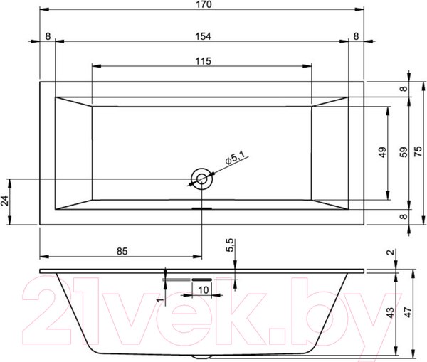 Изображение товара Ванна акриловая Riho Rethink Cubic 170 / BR07105