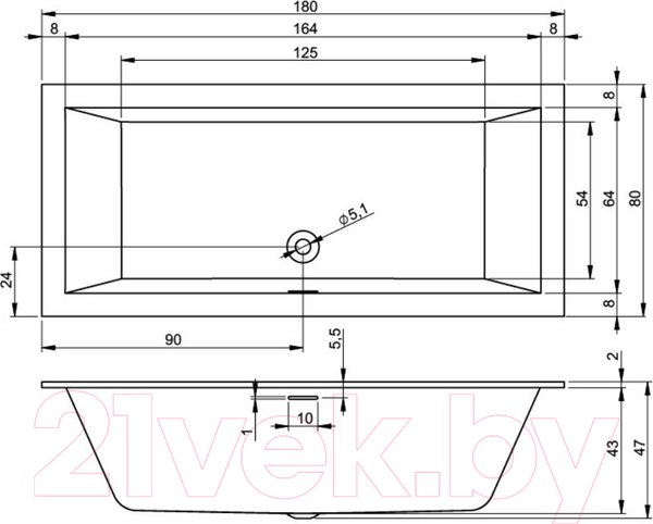 Изображение товара Ванна акриловая Riho Rethink Cubic 180x80 / BR08005