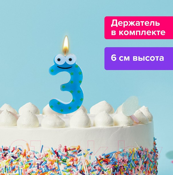 Изображение товара Свеча для торта Золотая сказка 3. С глазками / 591406
