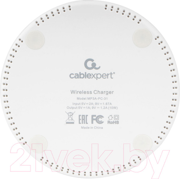Изображение товара Зарядное устройство беспроводное Cablexpert MP3A-PC-31 (белый)