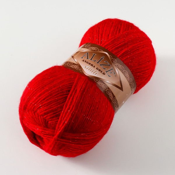 Изображение товара Пряжа для вязания Alize Ангора Голд Симли 20% шерсть, 5% металлик, 75% акрил / 106 (500м, красный)